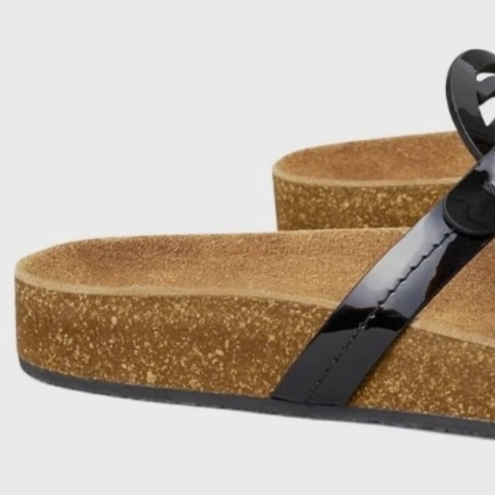 Tory Burch Miller Cloud Sandals – Black Patent Leather / Suede Footbed – Size 9 - Picture 2 of 3